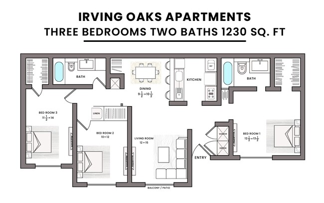 Plano de planta - Irving Oaks Apartments