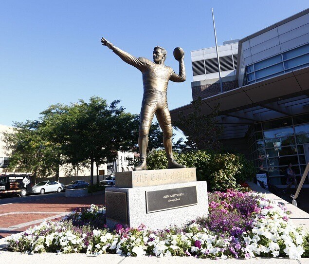 Statue of Harry Agganis outside of Agganis Arena