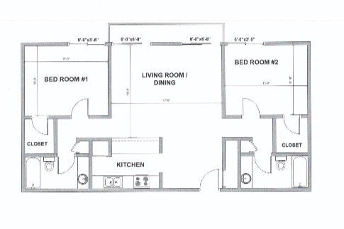 Disposición de nuestro apartamento de 2 habitaciones y 2 baños - Westwood Park Apartments