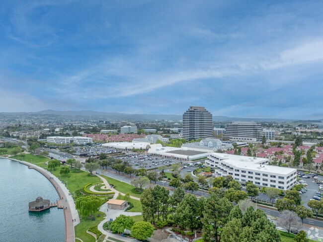 Large office towers mark Foster City's commercial strength.