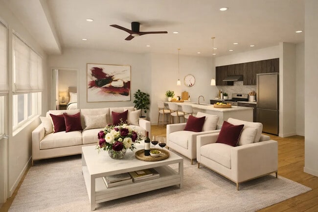 Living room & kitchen area - Hearthstone Lodge Senior Residences