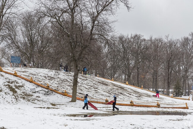 The sled hill in Oak Park is a popular destination during the winter months.