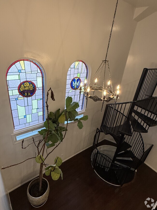 View of stain glass windows from Loft/2nd Bedroom - 900 N Hoover St