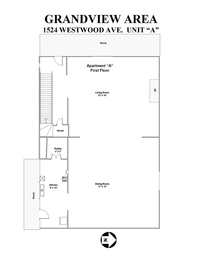 Distribución de la primera planta - 1524 Westwood Ave