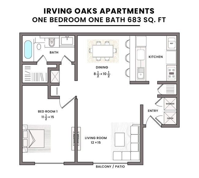 Plano de planta - Irving Oaks Apartments