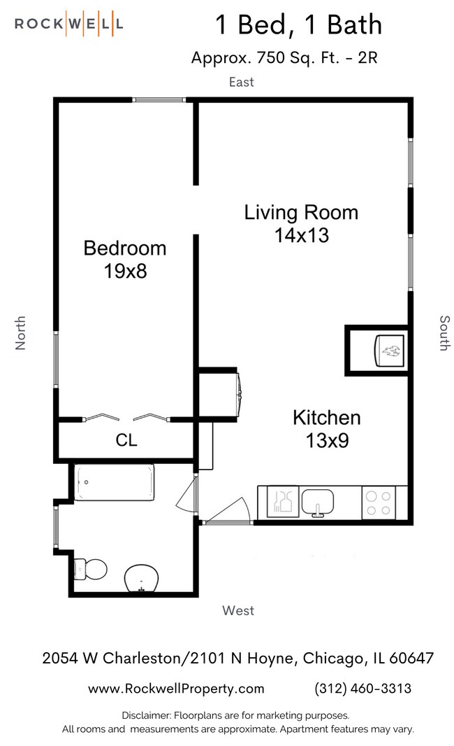 1B 2R - Plano de planta - Charleston 2054 W