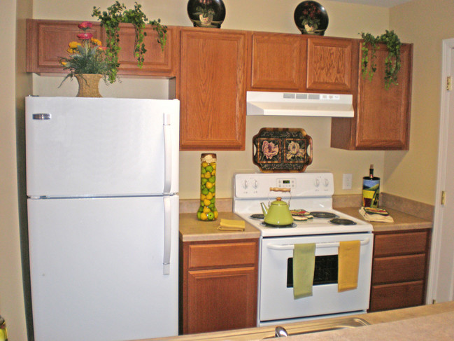 Cocina completamente equipada y refrigerador con dispensador de hielo - South Oak Crossing Apartments