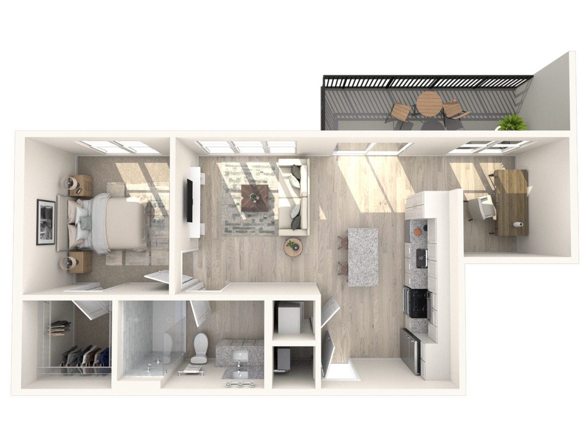 Triton at the Flats – A4.0 | One Bedroom, One Bathroom + Den