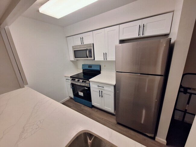 Cocina nueva con electrodomésticos de acero inoxidable, encimeras de cuarzo y gabinetes estilo Shaker. - 1015 Ravens Crest Dr