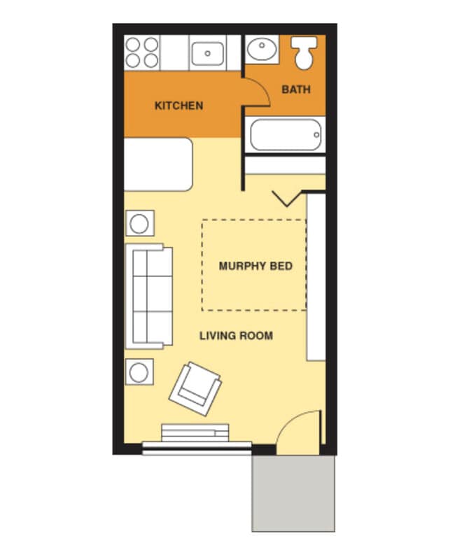 Plano de planta de estudio amueblado - Red Deer Apartments