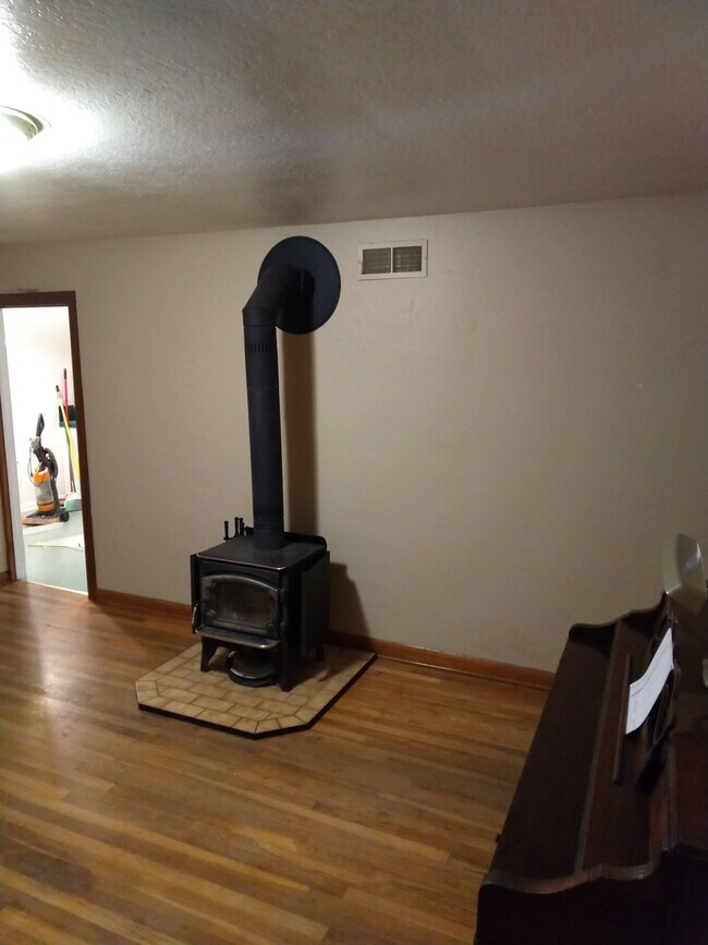 Wood stove and piano in front room - 1119 N College St