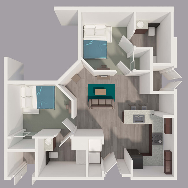 Plano de planta: B2 2x2 (2 camas 2 Baño privado equipados) - The Annex of Oshkosh