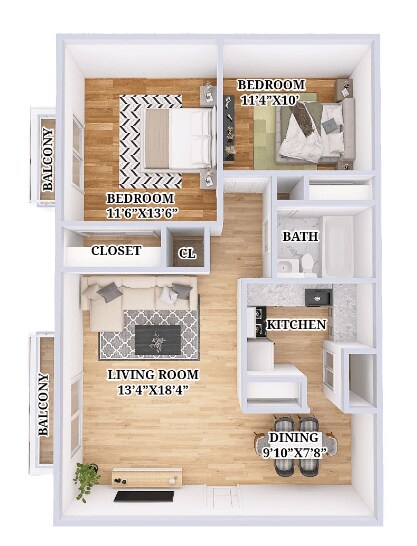 The Peak Apartments and Townhomes – 2 Bed 1 Bath Flat