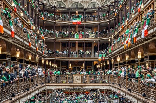 Thousands gather at The Arcade in Cleveland to celebrate St. Patrick's Day.
