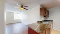 Located in the heart of Detroit, MI 48226, this well-appointed one-bedroom, one-bathroom unit delivers a functional and comfortable single-floor layout. The open-concept living and dining area is bright and spacious, featuring wood-style plank flooring, crisp white walls, and multiple windows that invite abundant natural light while framing views of Detroit's classic urban architecture. A ceiling fan with light fixture adds both comfort and character to the space.

The kitchen is thoughtfully designed with rich cherry-toned cabinetry, granite-style countertops, and a peninsula breakfast bar that seamlessly connects to the dining and living areas. Stainless steel appliances — including a refrigerator, range, and microwave — complete the kitchen's practical setup, along with track lighting overhead.

The generously sized bedroom features plush wall-to-wall carpeting, soft neutral tones, and ample room for a full furniture arrangement. The unit also boasts an impressive five closets, providing exceptional storage throughout.

The bathroom is finished in a clean, modern style with white cabinetry, a large vanity mirror with globe lighting, a combination tub and shower, and wood-look flooring that ties the space together cohesively. The entrance offers a welcoming transition into this well-organized and thoughtfully laid-out urban residence.