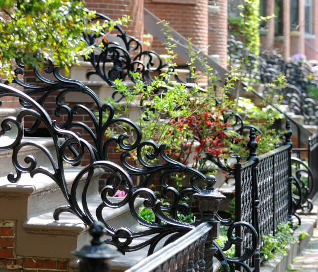 Beautiful historic brownstones with detailed handrails