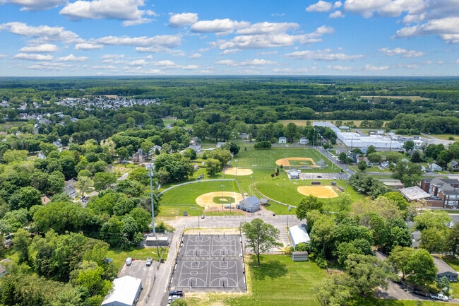 Aerial of the basketball courts and baseball fields at the Pfeiffer Community Center.