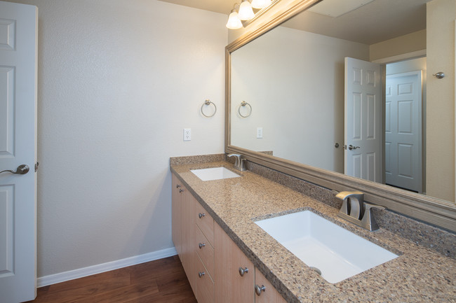 Model Bathroom with Double Vanity - Sage Stone at Arrowhead Apartments