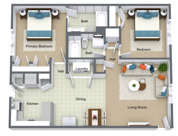 Plano de planta de 2 habitaciones.png - Edgewood Bridge Apartments