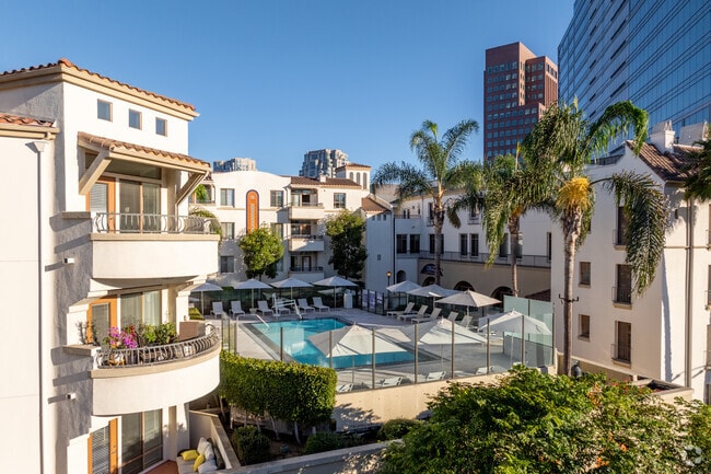 Aerial Photo shows pool - The Glendon Apartments in Westwood