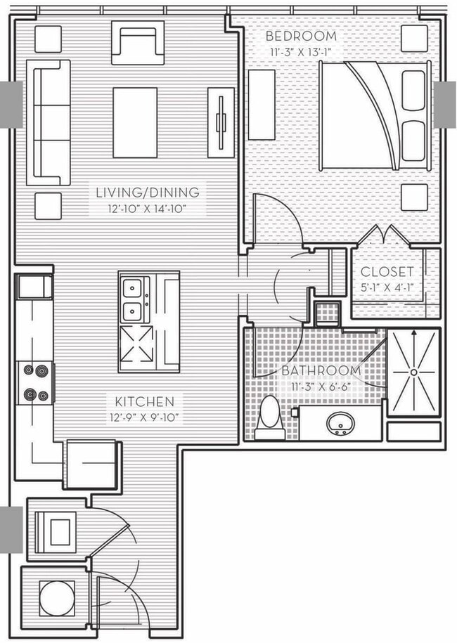 One Light Floor Plans - One Bedroom West - Stack 01, 07 - One Light Luxury Apartments