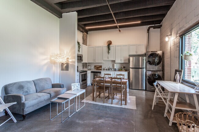 Studio 645 SF - Living Room & Kitchen - Dahlman Flats Apartments