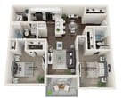 This 1,000-square-foot, single-story apartment in Pinellas Park, Florida features 2 bedrooms, 1 bathroom, and a well-appointed open-concept layout. The living room is bright and inviting, with a ceiling fan, large sliding glass doors opening to a private outdoor area with lush greenery, and neutral tones that create a calm, welcoming atmosphere. The kitchen is equipped with stainless steel appliances, white cabinetry, a subway tile backsplash, and a generous white countertop peninsula that flows seamlessly into the dining area. The dining space features wood-look flooring, an archway accent wall, and ample room for a full dining set. The primary bedroom spans 240 square feet and includes a ceiling fan and natural light from large windows with sheer curtains. The second bedroom is equally comfortable, also featuring a ceiling fan and natural light. The full bathroom is finished with wood-look flooring, a tub-shower combination, white cabinetry, and open shelving. A dedicated laundry room houses a full-size GE washer and dryer. The exterior is framed by mature trees and manicured hedges, adding privacy and a natural setting to this well-rounded residential unit.