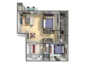 2 Bed 1.5 Bath East 3-D - Hickory Trace Village Apartments