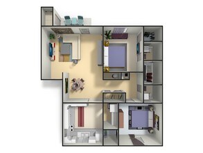 2 Bed 1.5 Bath East 3-D - Hickory Trace Village Apartments