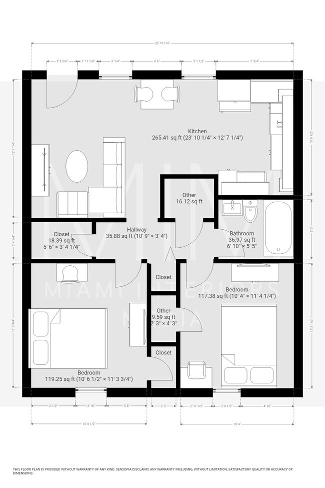 Plano de planta: 2 dormitorios / 1 baño - Kissimmee Apartments