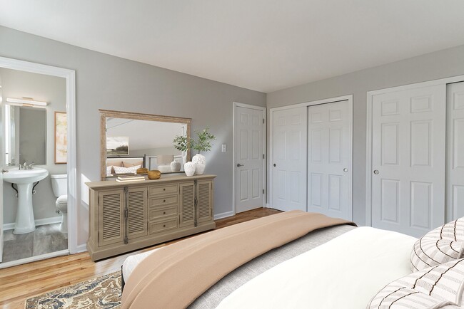 Elevate your living space at Eagle Rock Apartments at North Plainfield. This beautifully designed bedroom offers ample closet space and stylish decor, perfect for relaxation. Don’t miss out on making this your new home—schedule a tour today! - Eagle Rock Apartments at North Plainfield