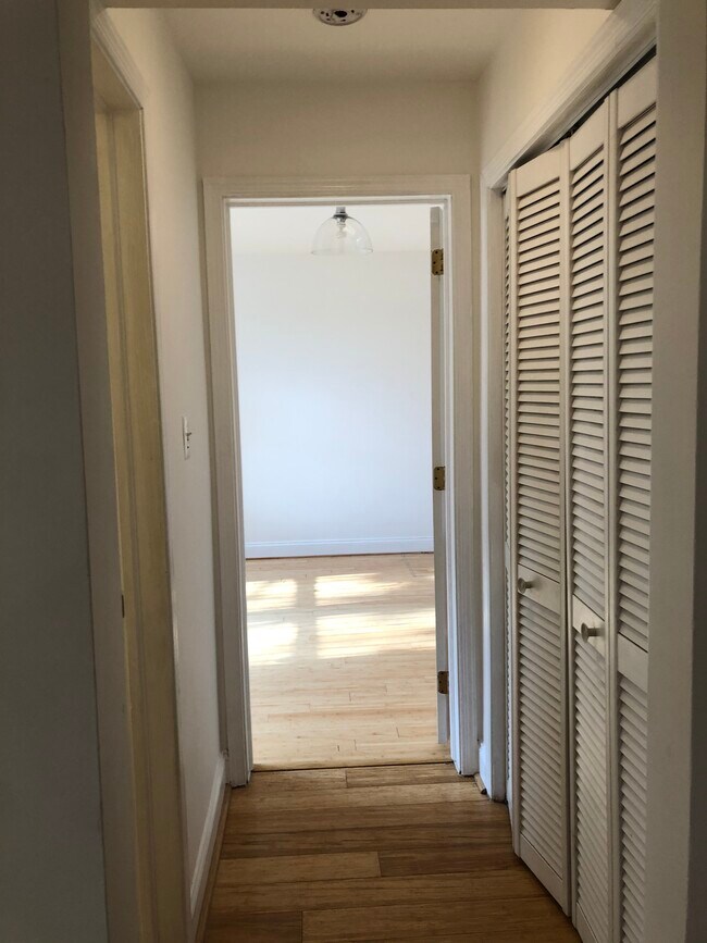 Hallway between living room and bedroom, bathroom entrance on left - 33 Kennedy Street, NW