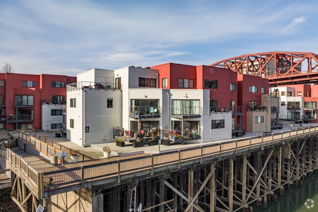 A nearby pier features amazingly designed condo homes in Old Town Chinatown, Portland.