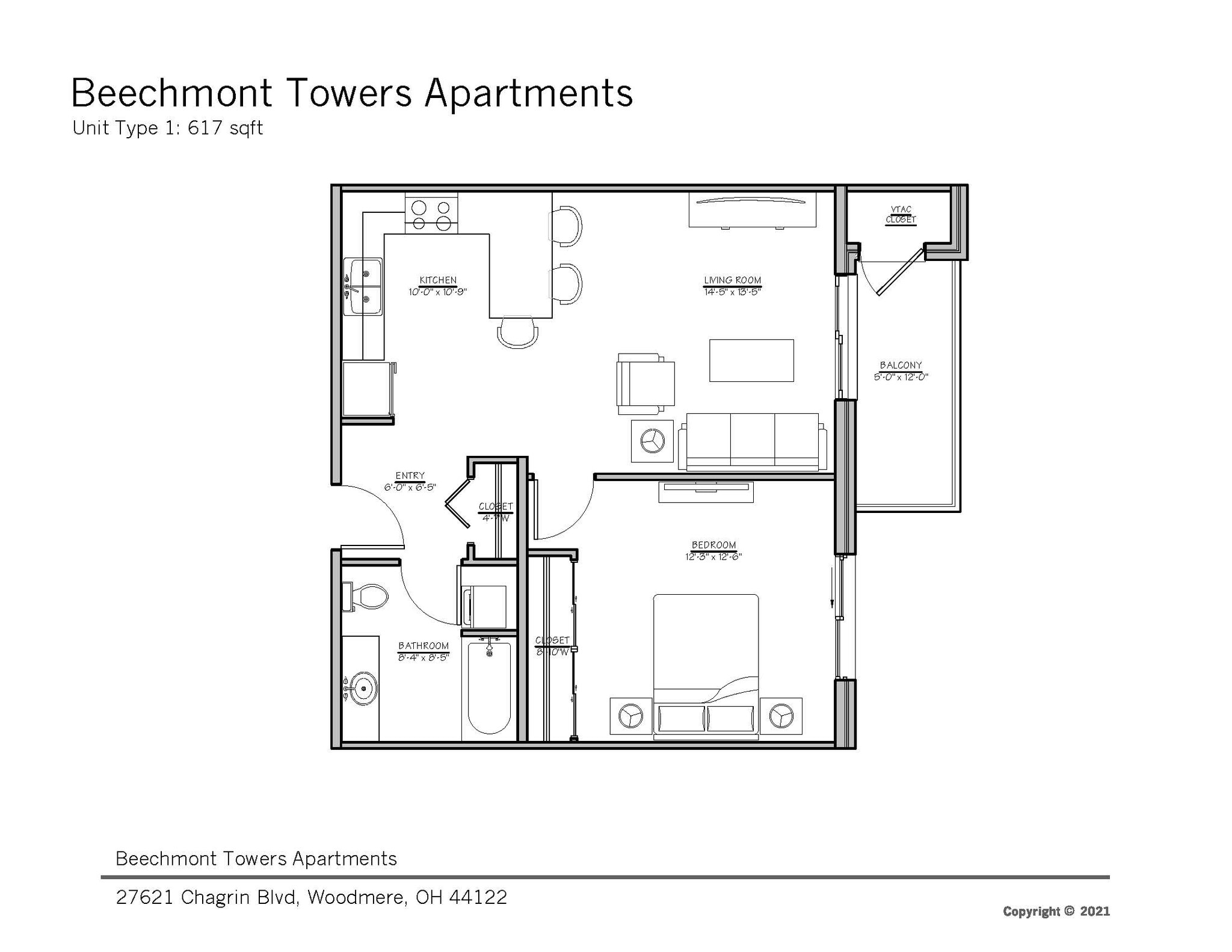 Beechmont Towers – 1 Bedroom 1 Bath Deluxe