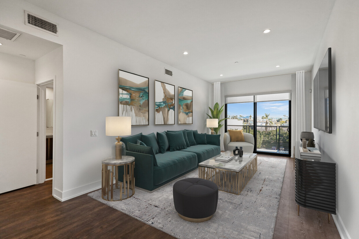 Living Room with Recessed Lighting, Vinyl Flooring, and Patio - Hudson Lux