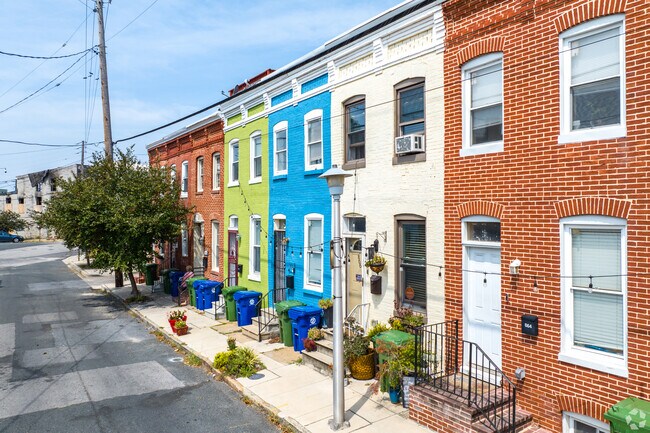 Colorful rowhomes in South Baltimore.