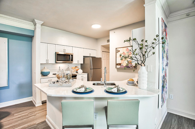 Brand new kitchens feature stainless steel appliances, quartz countertops and custom cabinetry - Windsor at Miramar