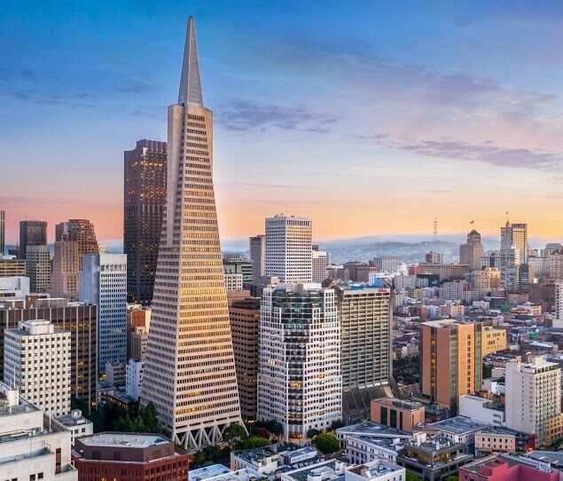 The Transamerica Pyramid in the Financial District stands 48 stories tall