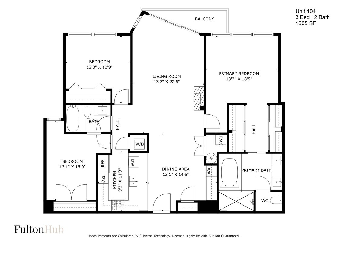 Plano del piso 04, tres dormitorios - FultonHub