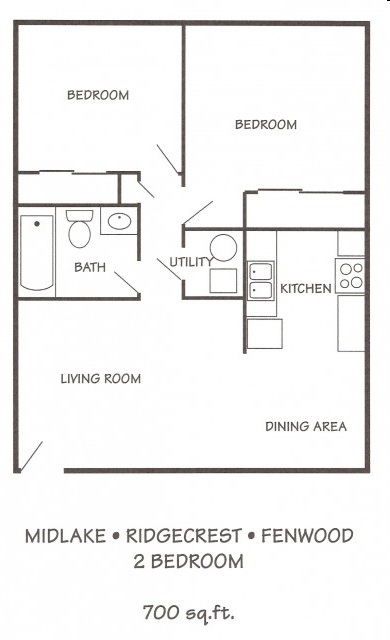 2 Bed - 1 Bath - Midlake Apartments