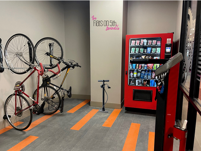 Clubhouse amenity area for snacks and bikes - Flats on Fifth