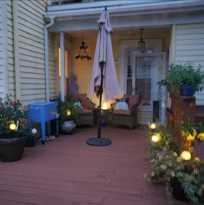 Dedicated outdoor space and entry to unit 1 on shared deck - 19 Essex St. #2