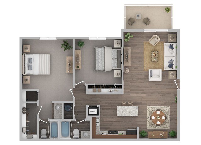 Plano de planta de dos habitaciones dos baños - The Apartments at Midtown 501