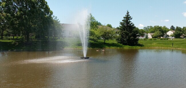 View of pond and fountain from front porch - 4418 Straight Arrow Rd