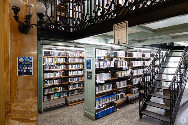 Inside the Troy library and its upper glass floors.