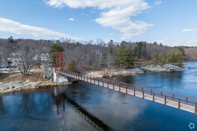 Aerial view of the swinging bridge connecting Brunswick to Topsham, Maine.