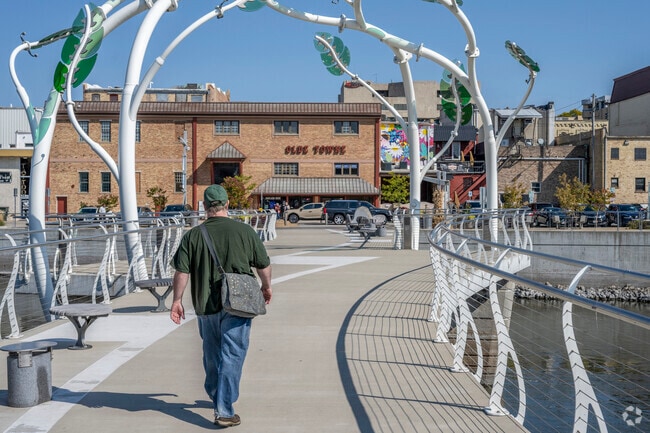 Janesville's downtown is filled with sculptures, like the "Resilience" bridge sculpture by Deedee Morrison of Alabama.