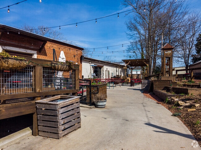 The beer garden at Slow Pour Brewing Company in Lawrenceville is picturesque.