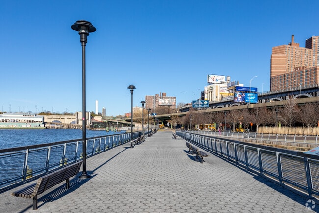 The West Harlem Piers have walking paths along the water and host events in Morningside Heights.