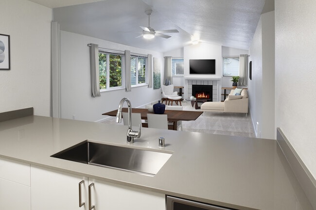 Renovated Package I kitchen and living room - eaves Redmond Campus